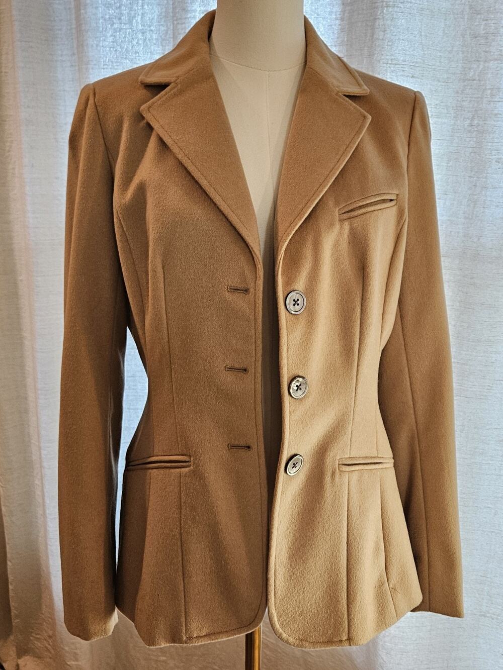 NWOT Eddie Bauer Blazer S Camel Tan Angora Rabbit Hair Wool 3 Button Academia